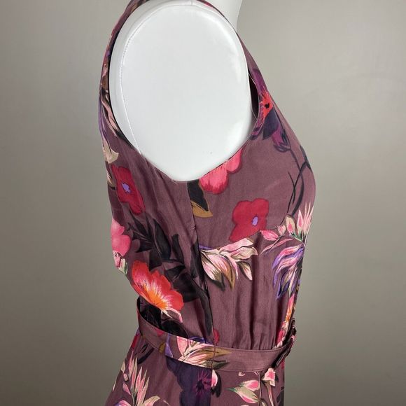 Vintage Whimsygoth 90s Maggie London Dress Size 4 Petites Silk Floral Belted - Picture 4 of 12